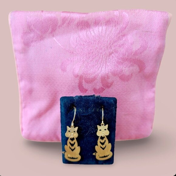 Whimsical 14K Gold Cat Earrings - Picture 1 of 4